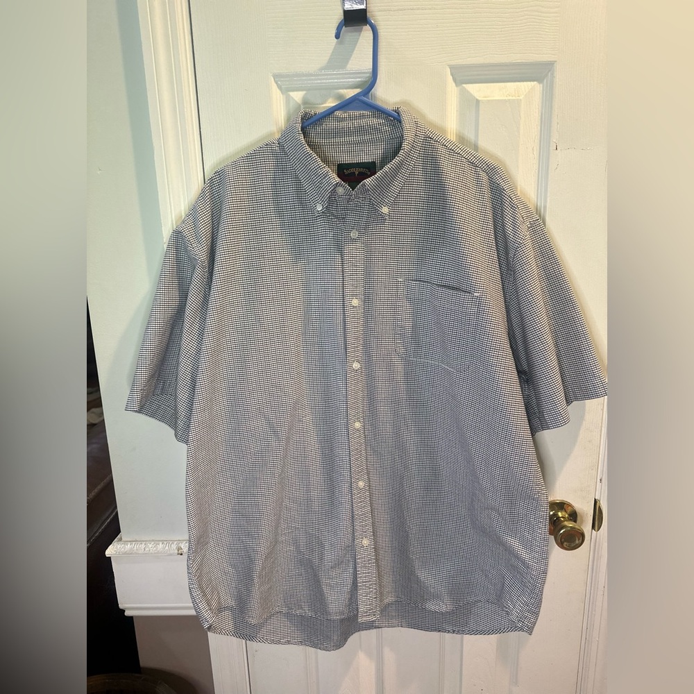Saddlebred Men’s XL Blue White Checkered Button Down Short Sleeve Cotton